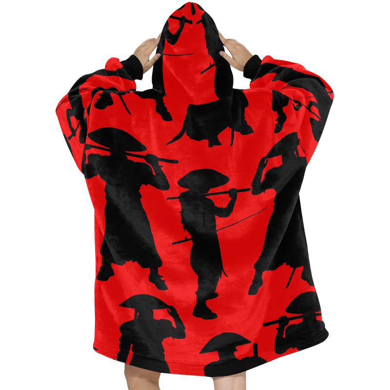Women's Black Pirate Silhouette Abstract Blanket Hoodie
