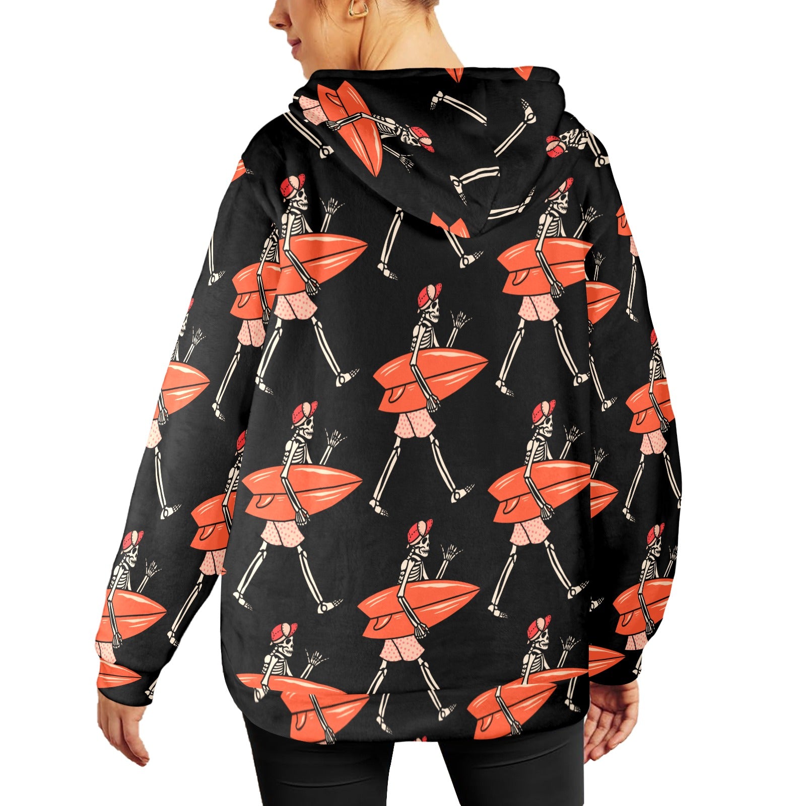 Women's Skeleton Surfer Streetwear Flannel Hoodie