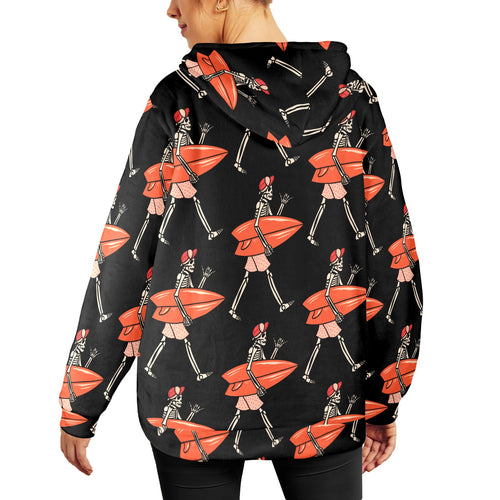 Women's Skeleton Surfer Streetwear Flannel Hoodie