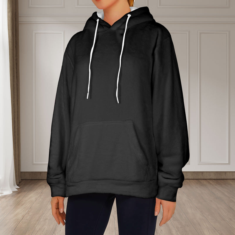 Women's Black Solid Flannel Hoodie
