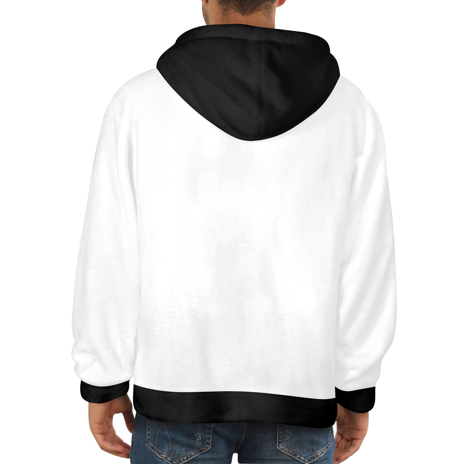 Men's White & Black Solid Flannel Hoodie