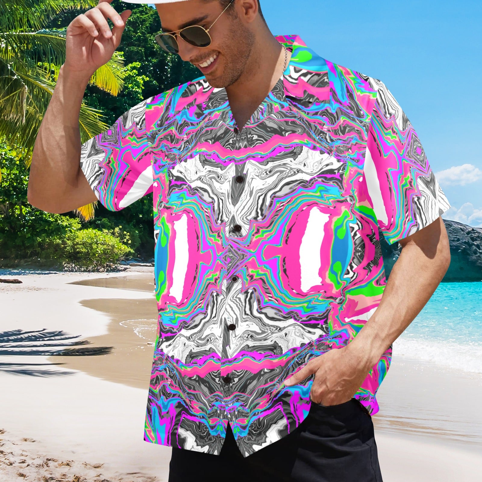 Men's Spilled Paint Abstract Half Sleeve Shirt