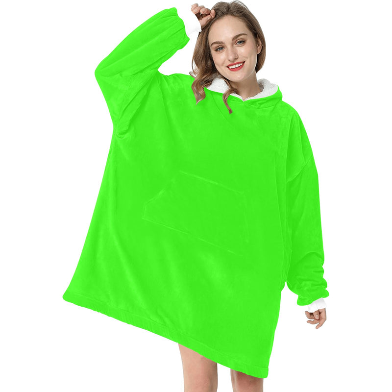 Women's Electric Green Solid Blanket Hoodie