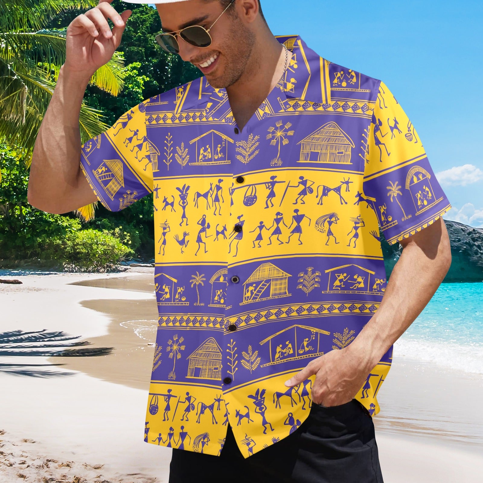 Men's Indian Varli Pattern Abstract Half Sleeve Shirt