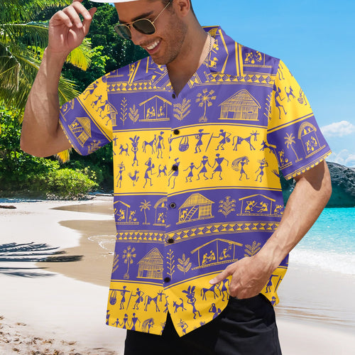 Men's Indian Varli Pattern Abstract Half Sleeve Shirt