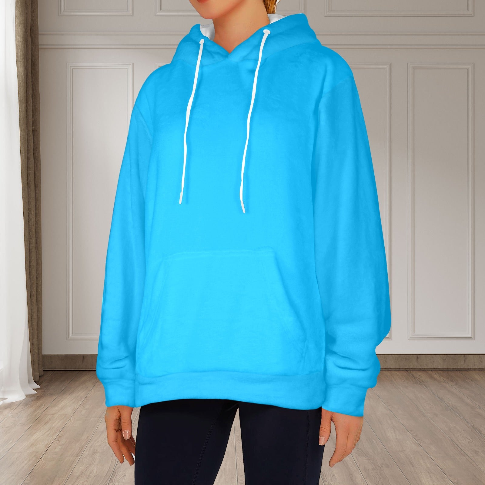 Women's Sky Blue Solid Flannel Hoodie