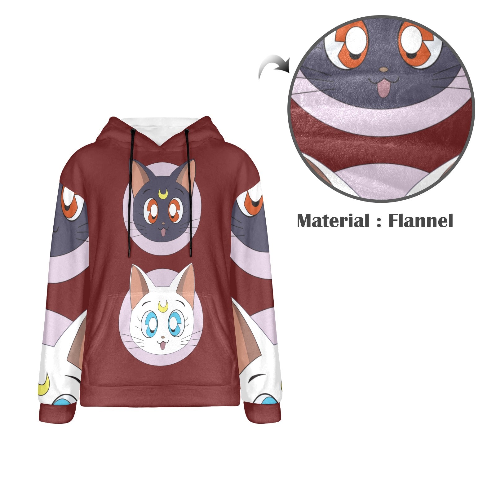 Men's Sailor Moon Cat Anime Flannel Hoodie