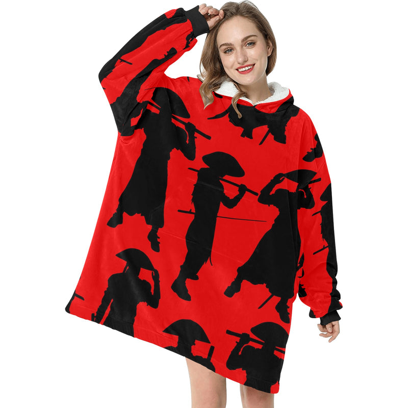 Women's Black Pirate Silhouette Abstract Blanket Hoodie