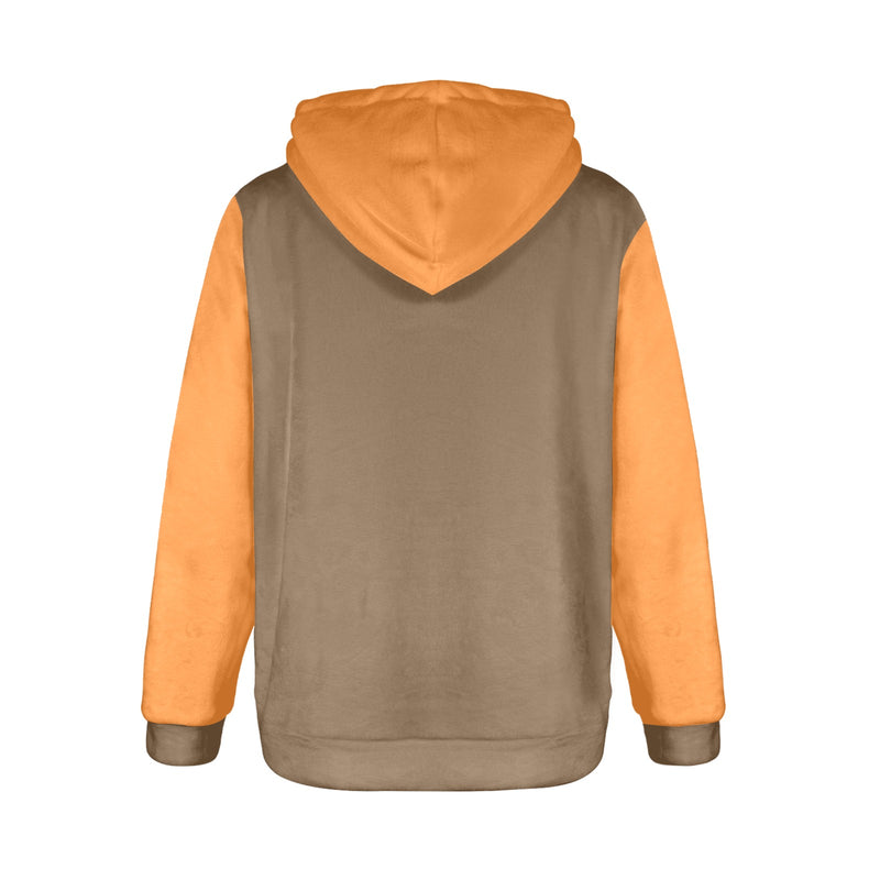 Women's Brown & Deep Carrot Orange Solid Flannel Hoodie