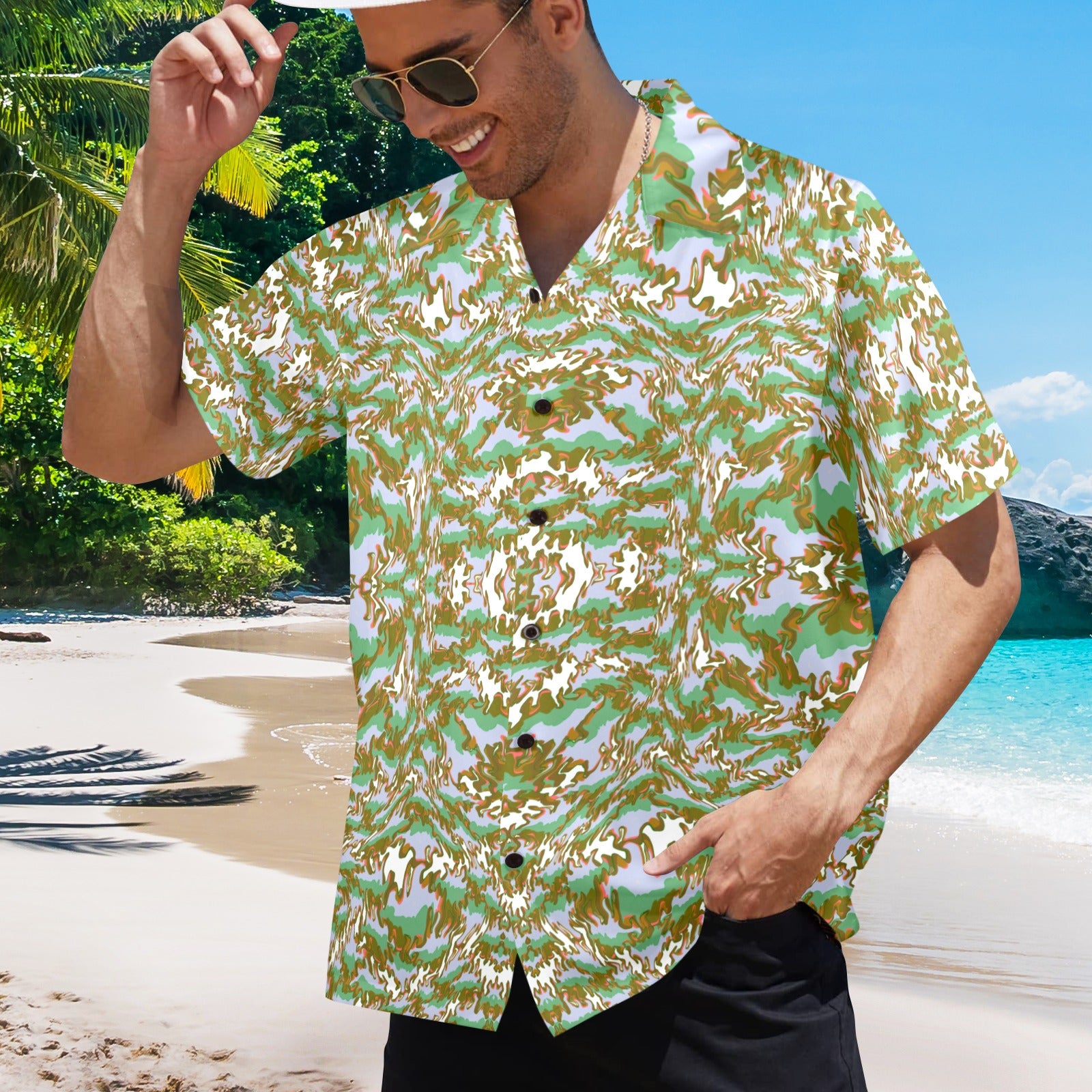 Men's Green Galactic Abstract Half Sleeve Shirt