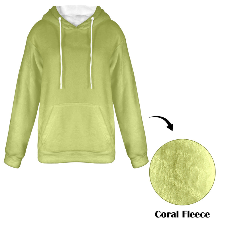 Women's Olive Green Solid Flannel Hoodie