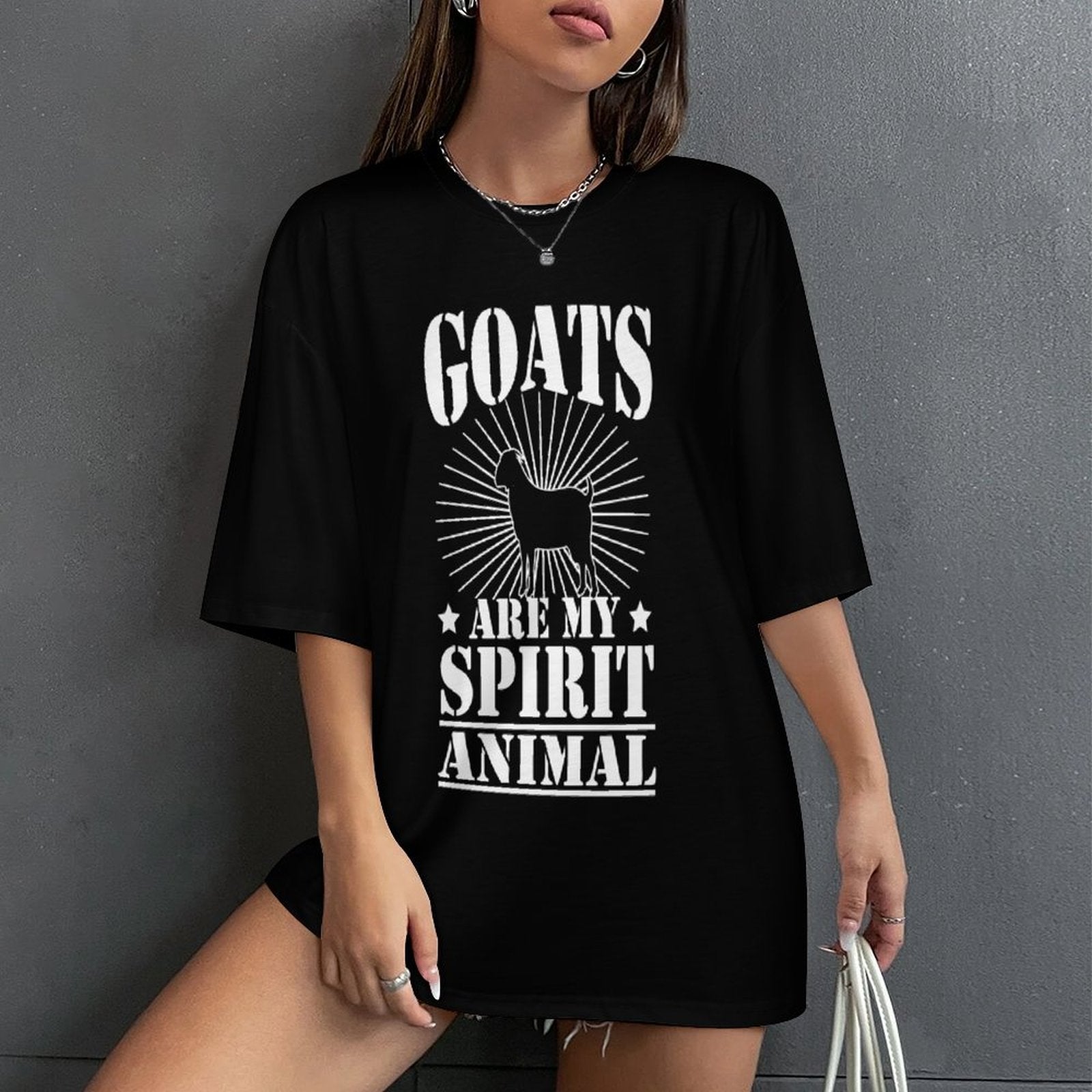 Women's Goats are my Spirit Animal Typography Oversized T-shirt