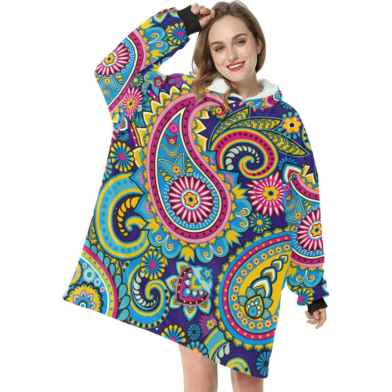Women's Traditional Asian Paisley Elements Abstract Blanket Hoodie