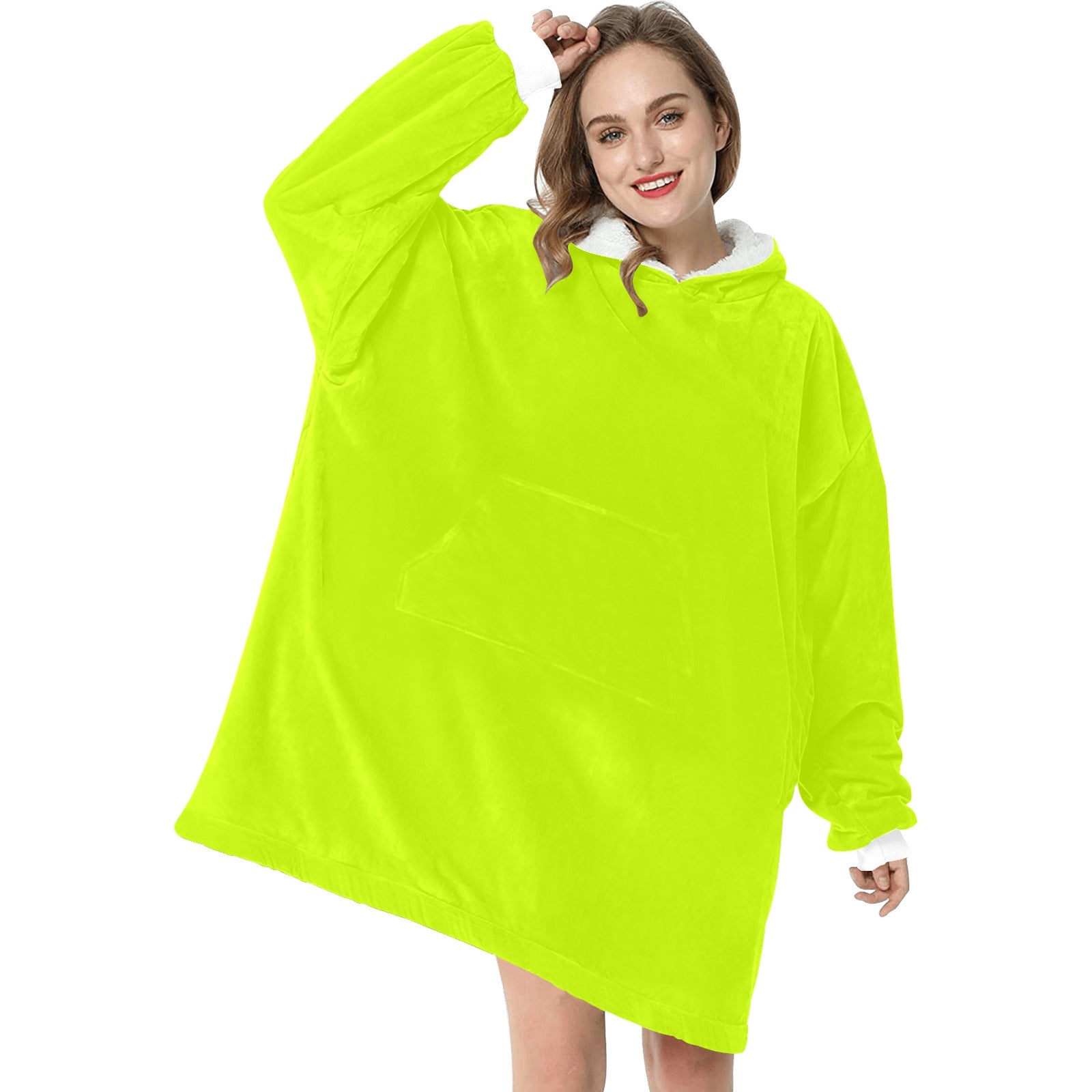 Women's Fluorescent Yellow Solid Blanket Hoodie