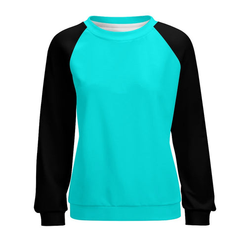 Women's Aqua Blue & Black Solid Sweatshirt