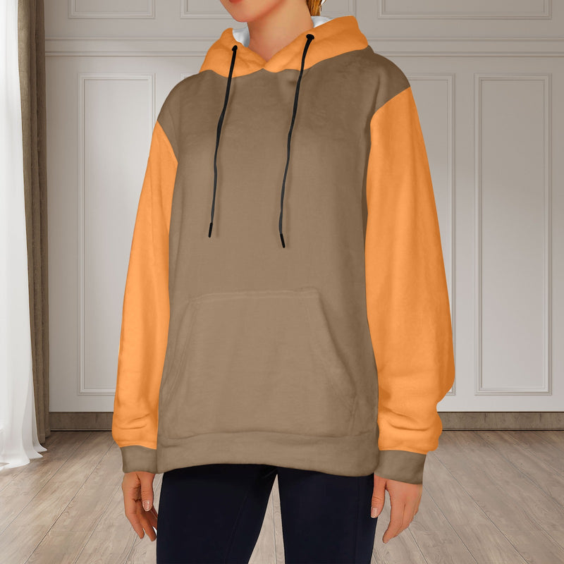 Women's Brown & Deep Carrot Orange Solid Flannel Hoodie