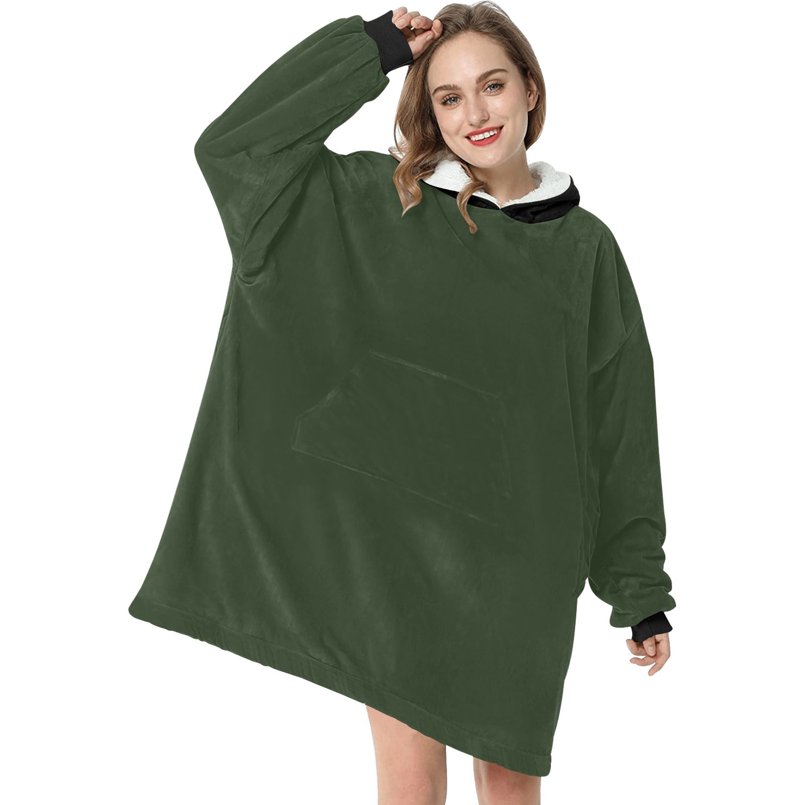 Women's Rifle Green & Black Solid Blanket Hoodie
