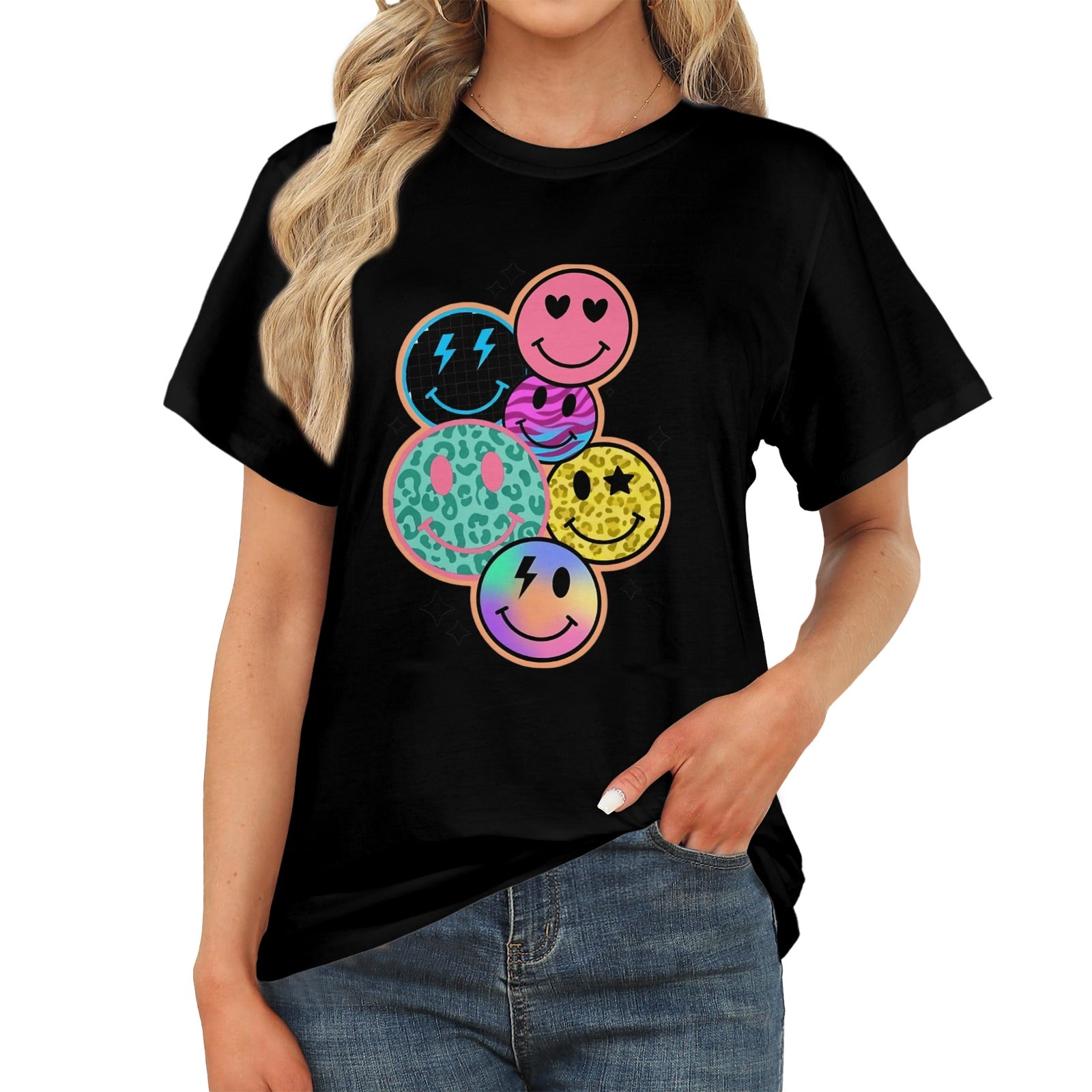 Women's Multi Smile Streetwear Classic Fit T-shirt