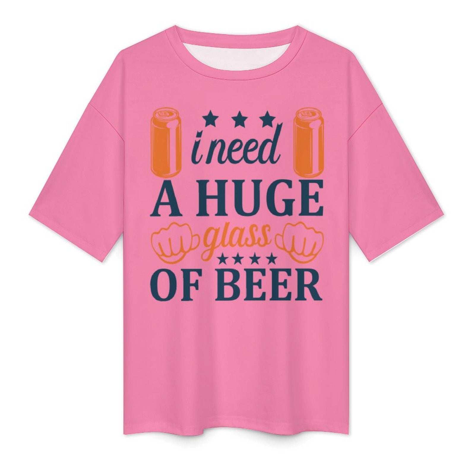 Men's Need Huge Beer Glass Typography Oversized T-shirt