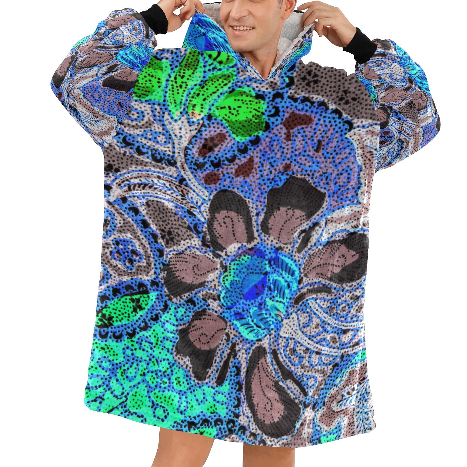 Men's Asian Batik Pattern Abstract Blanket Hoodie