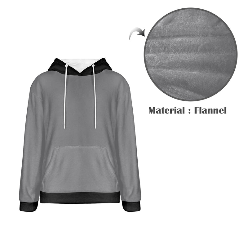 Men's Grey & Black Solid Flannel Hoodie