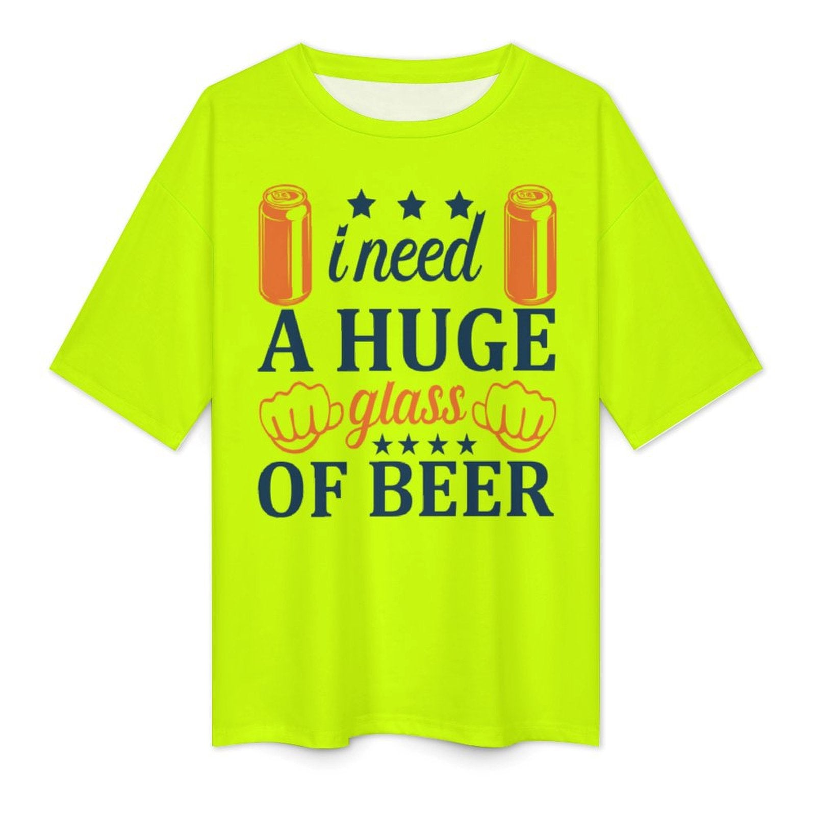Men's Need Huge Beer Glass Typography Oversized T-shirt