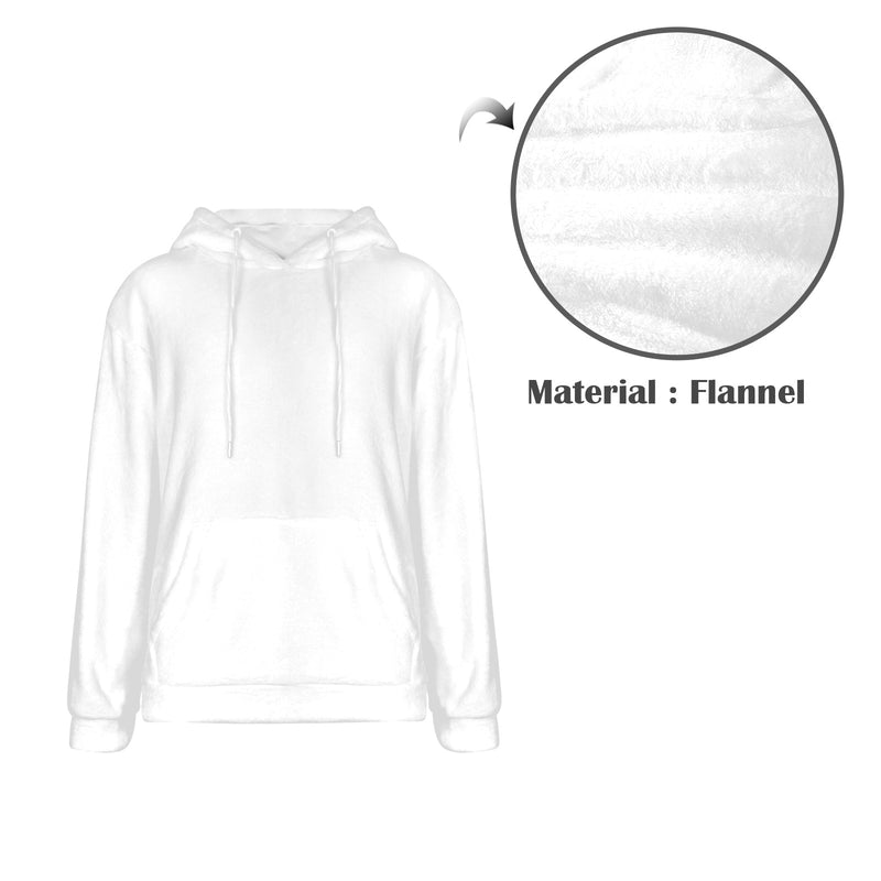 Men's White Solid Flannel Hoodie