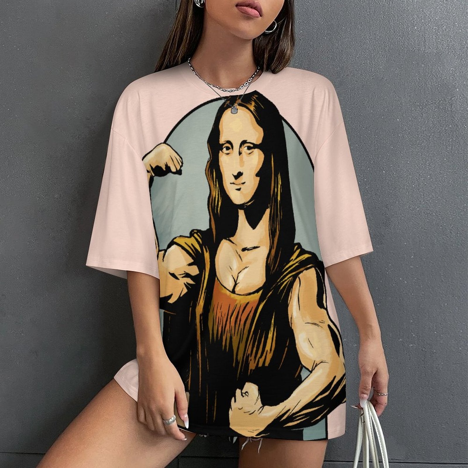 Women's Beefed Up Mona Lisa Abstract Oversized T-shirt
