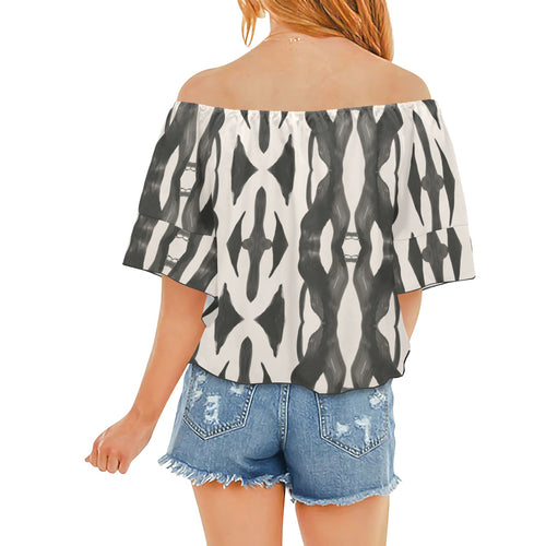 Women's Abstract Art Acid & Punk Shoulder Knot Front Blouse Top