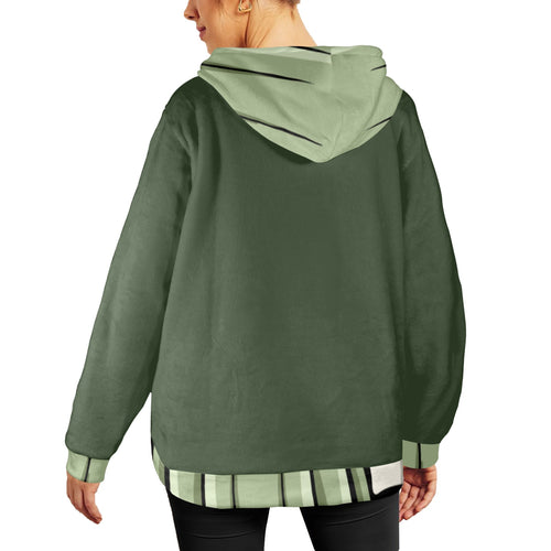 Women's Grey Asparagus Green Solid Flannel Hoodie