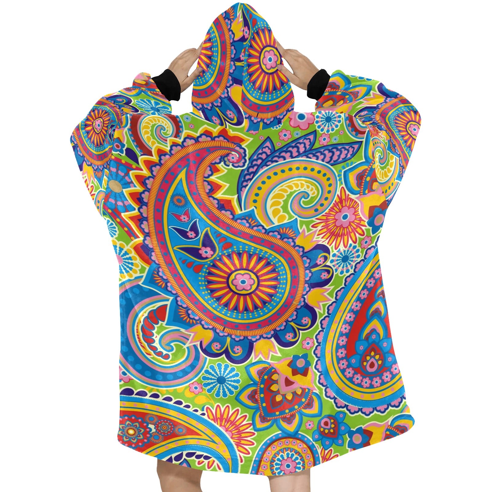 Women's Traditional Asian Paisley Pattern Elements Abstract Blanket Hoodie