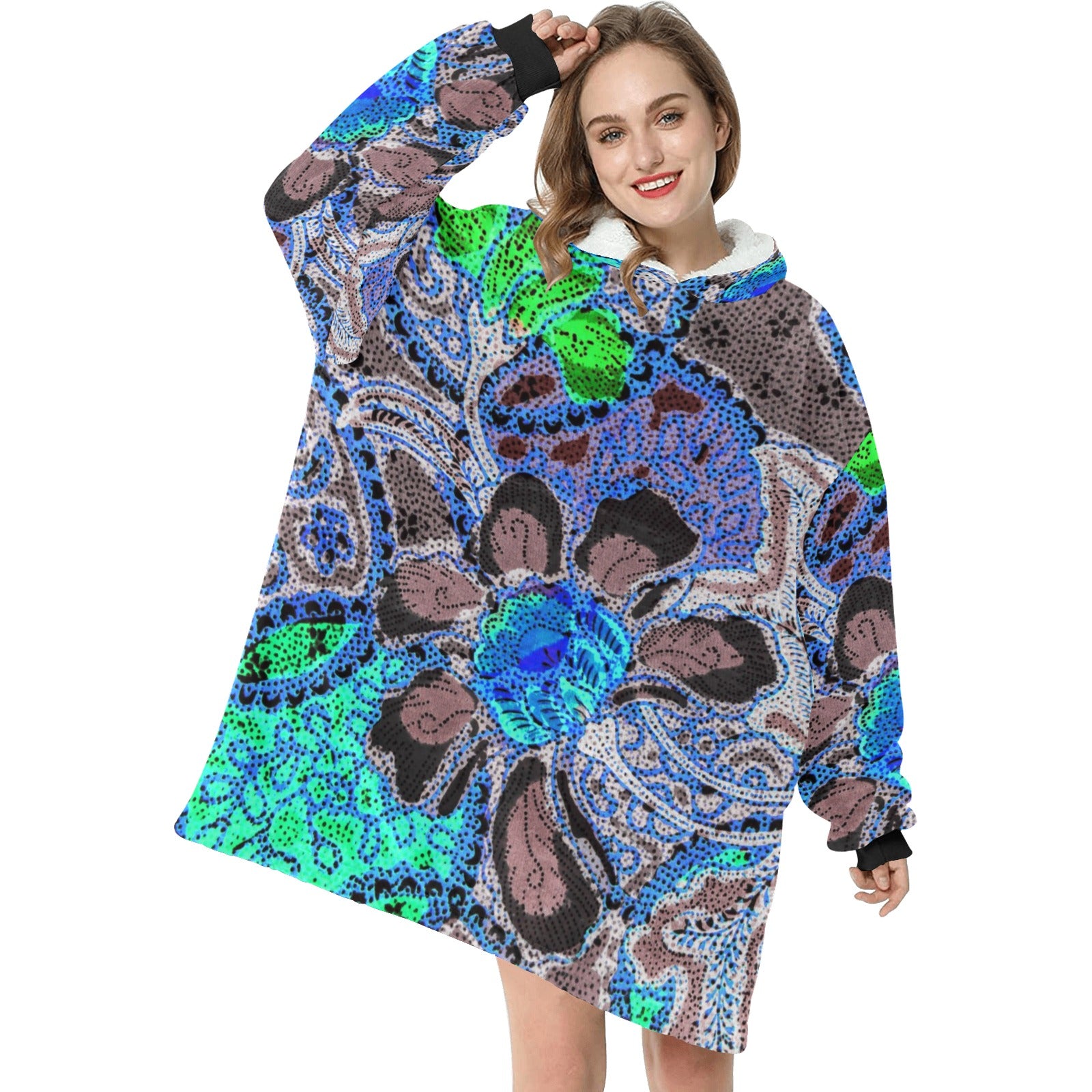 Women's Asian Batik Pattern Abstract Blanket Hoodie