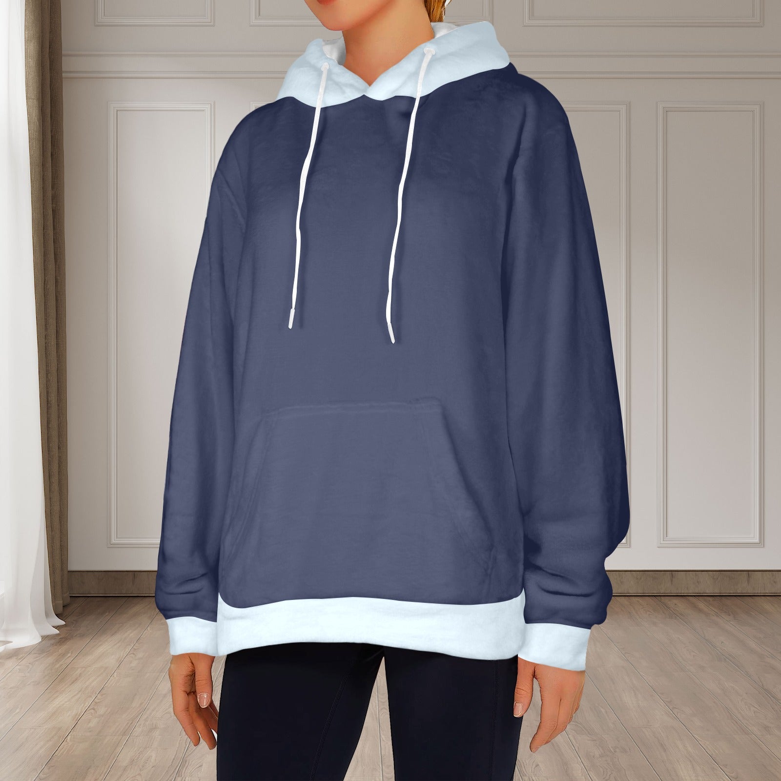 Women's Charcoal & Alice Blue Solid Flannel Hoodie