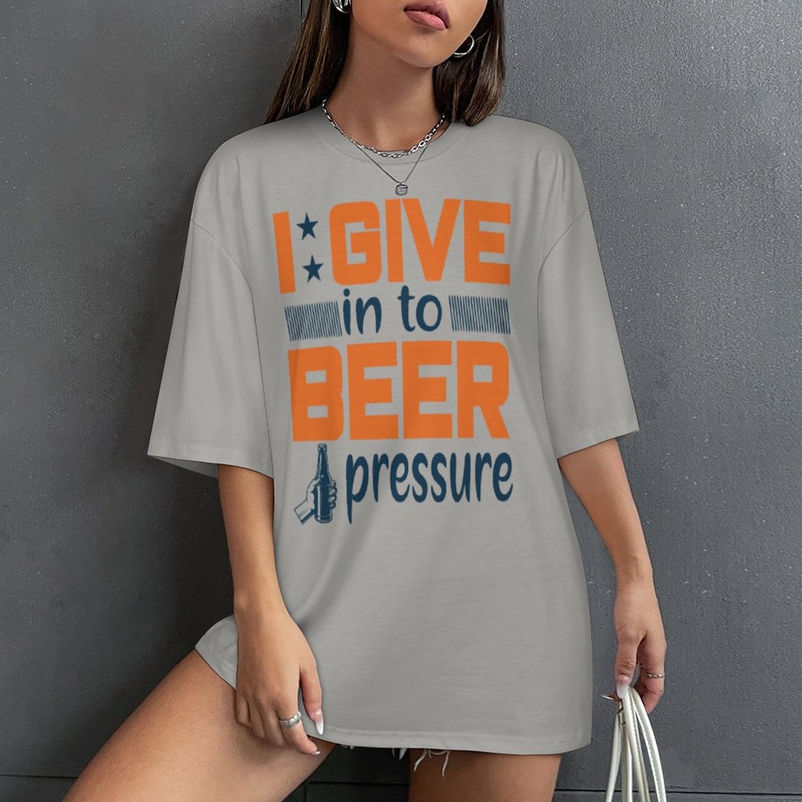 Women's Beer Pressure Typography Oversized T-shirt
