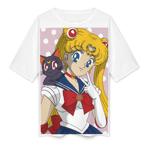Women's Sailor Moon with Cat Anime Oversized T-shirt