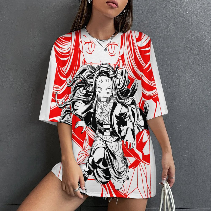 Women's Nezuko Attack Mode Demon Slayer Anime Oversized T-shirt