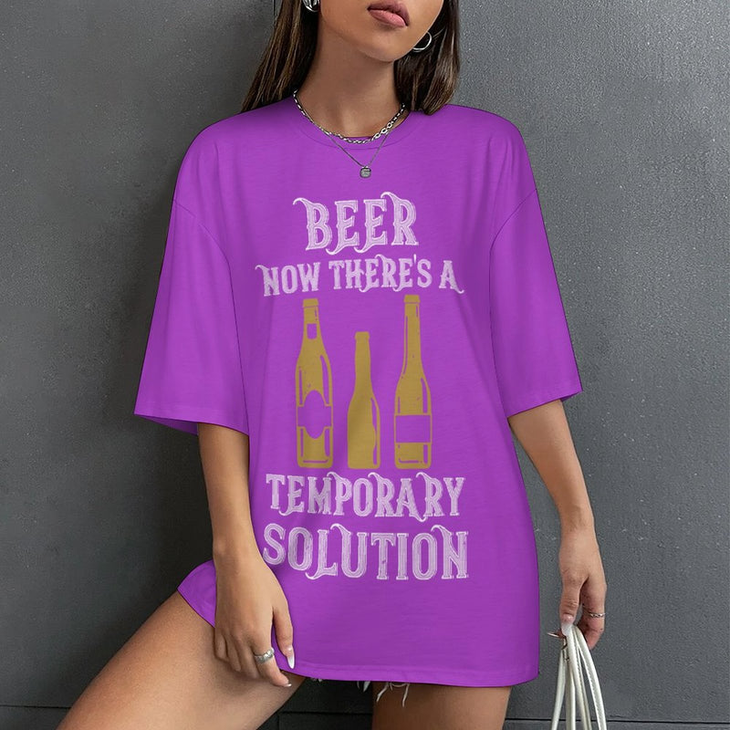 Women's Beer Solution Typography Oversized T-shirt