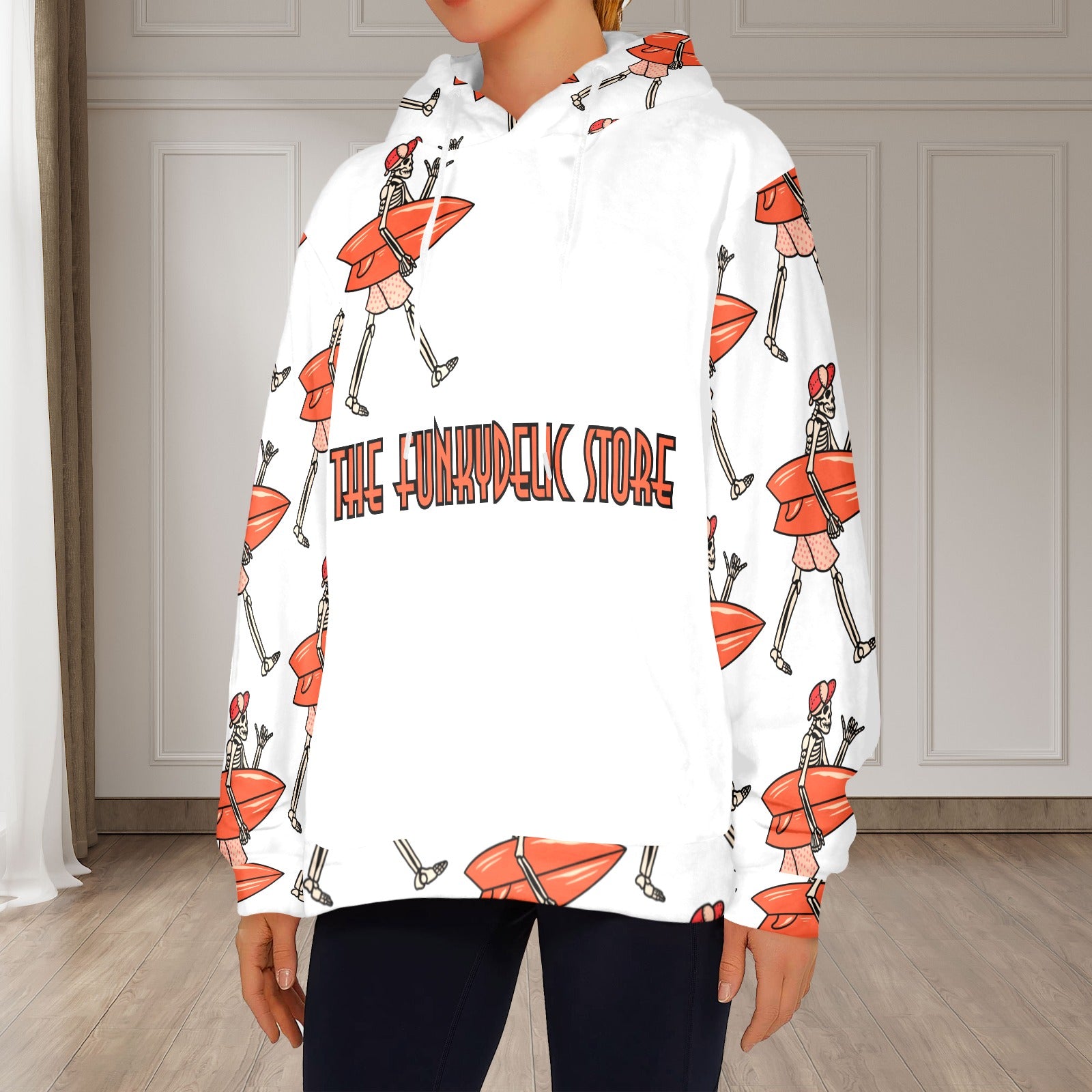 Women's Skeleton Surfer Streetwear Flannel Hoodie