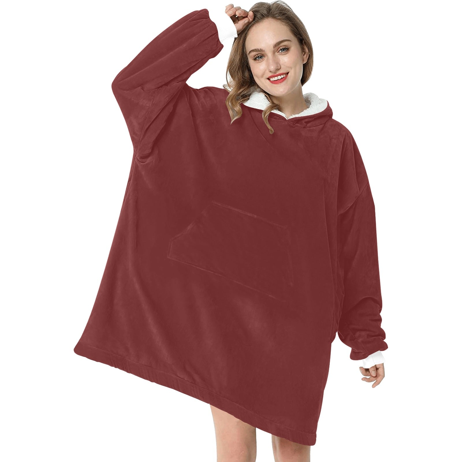 Women's Wine Solid Blanket Hoodie
