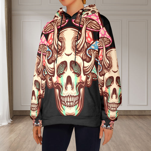 Women's Trippy Mushroom Skull Acid & Punk Flannel Hoodie