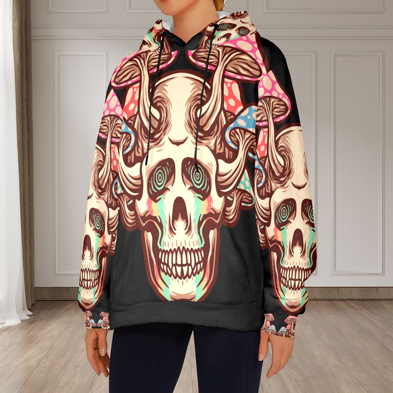 Women's Trippy Mushroom Skull Acid & Punk Flannel Hoodie
