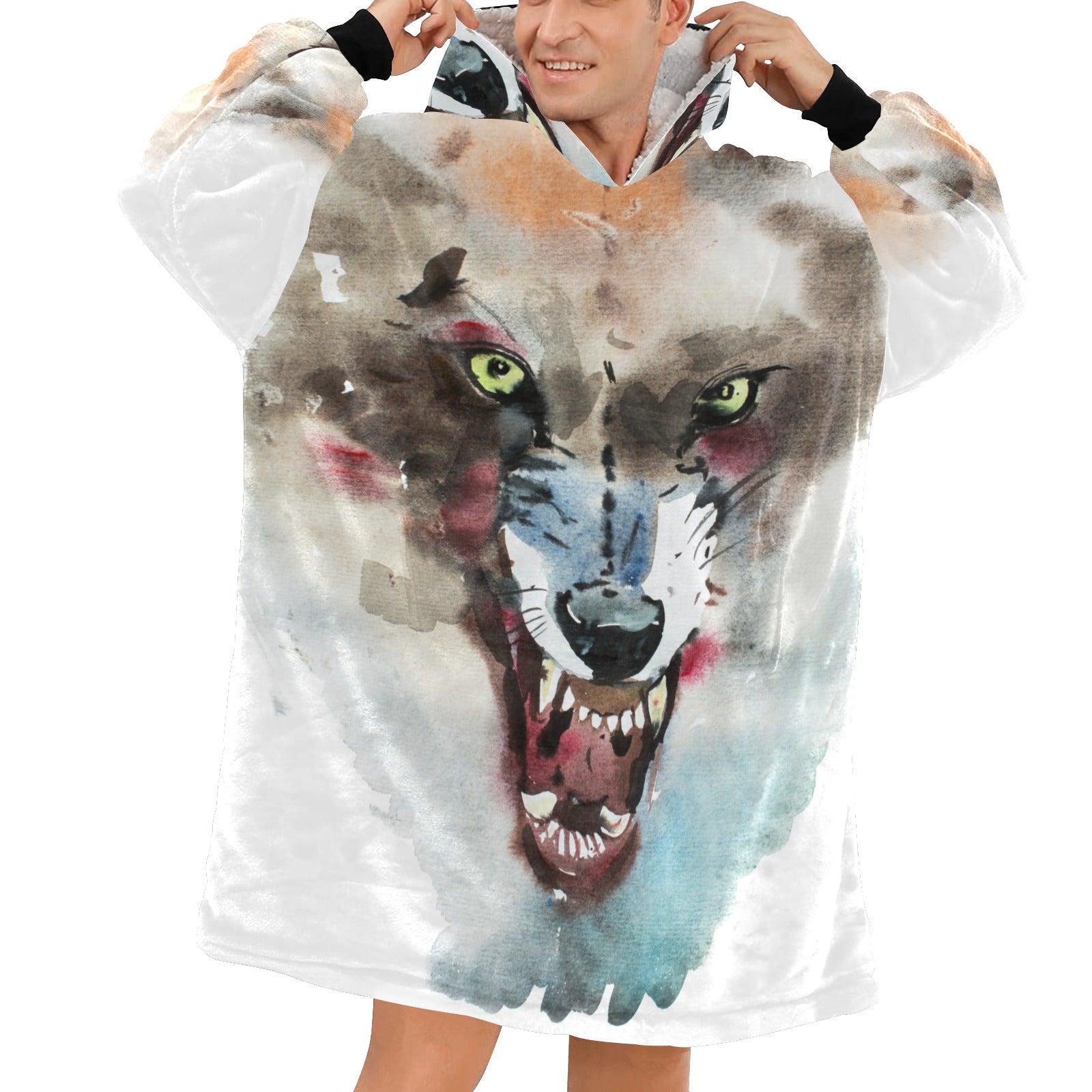 Men's Angry Wolf Abstract Blanket Hoodie