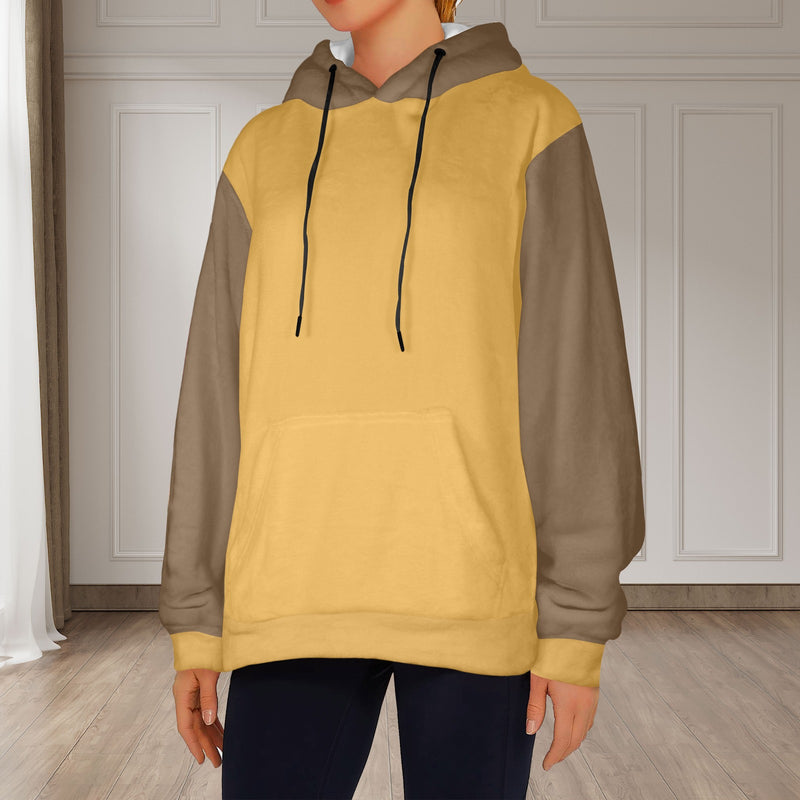 Women's Earth Yellow & Brown Solid Flannel Hoodie