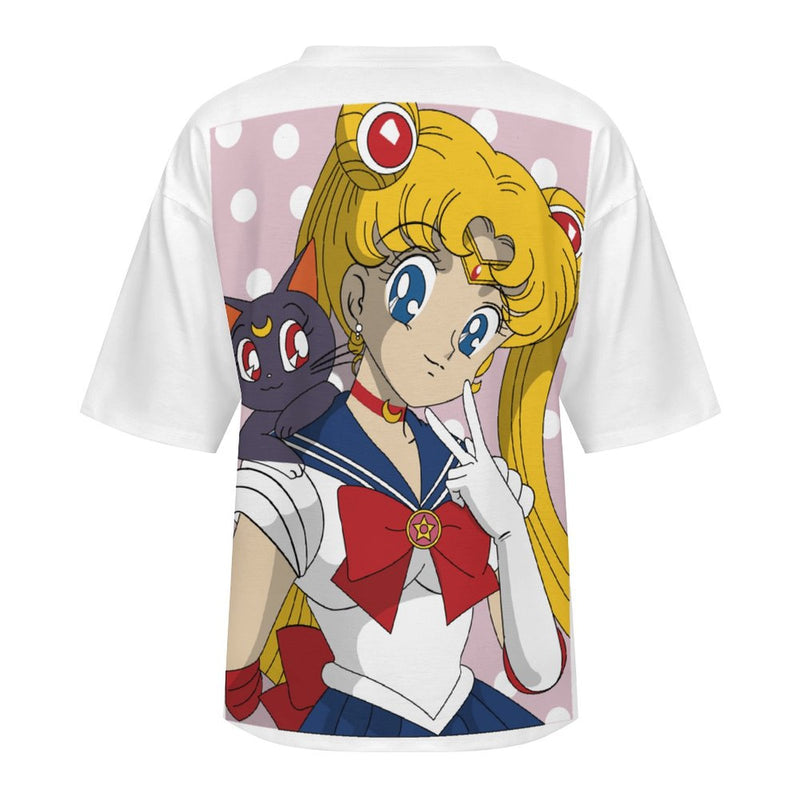 Women's Sailor Moon with Cat Anime Oversized T-shirt