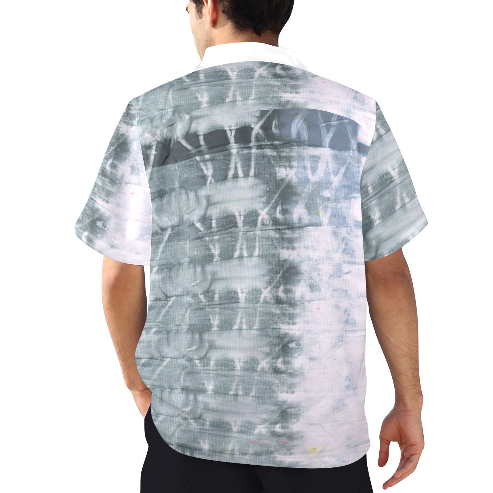 Men's Gray Tie-Dye Abstract Half Sleeve Shirt