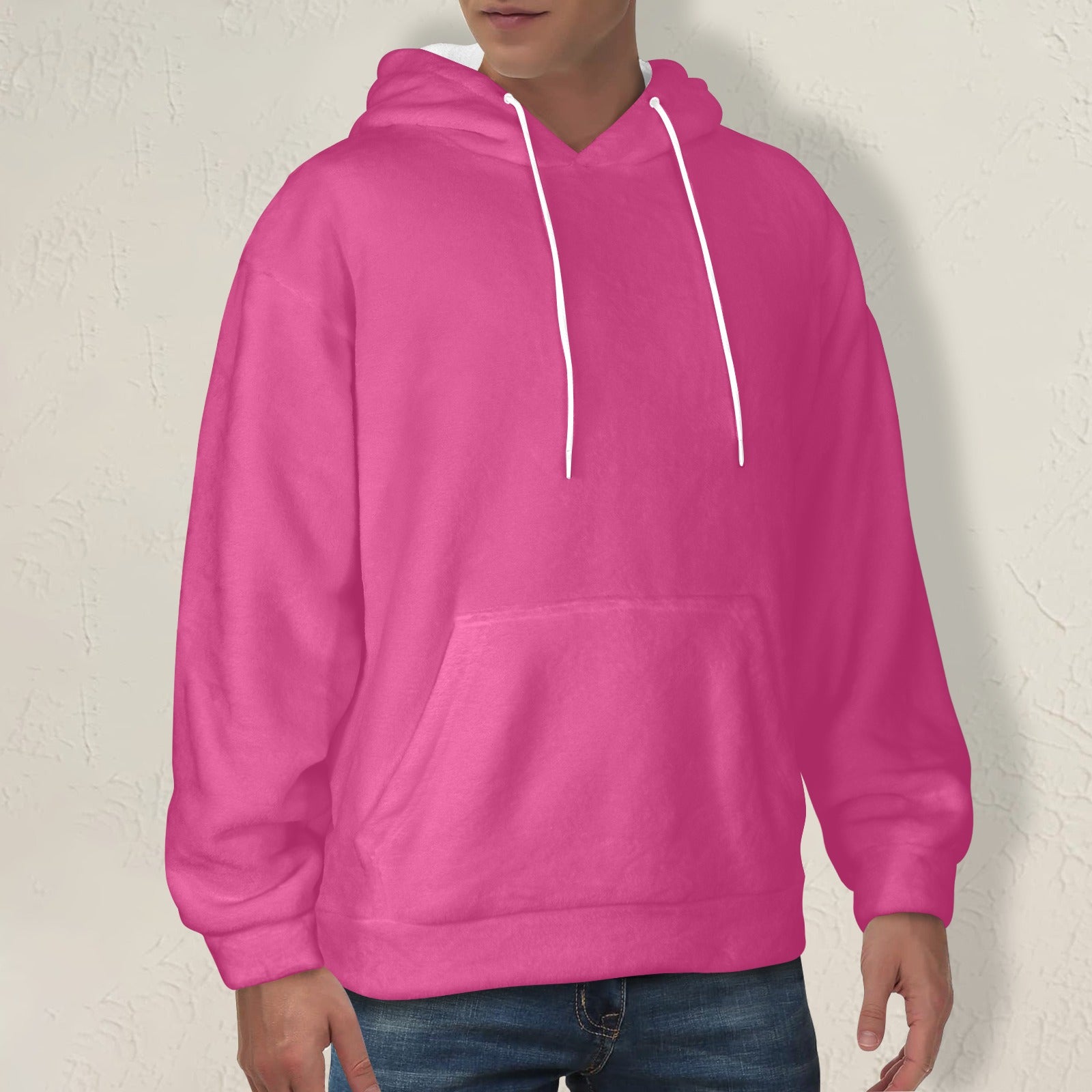 Men's Raspberry Pink Solid Flannel Hoodie