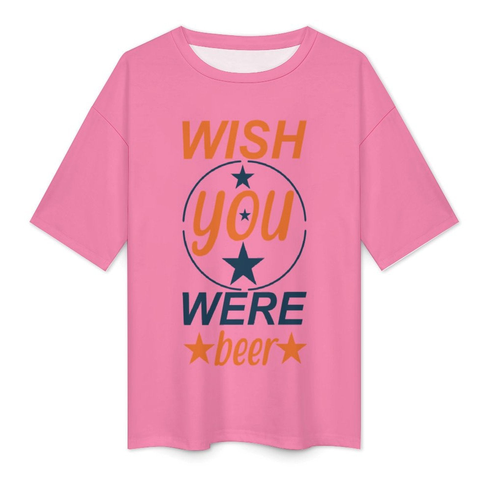 Women's Wish You Were Beer Typography Oversized T-shirt
