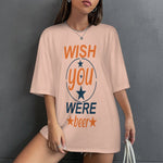 Women's Wish You Were Beer Typography Oversized T-shirt