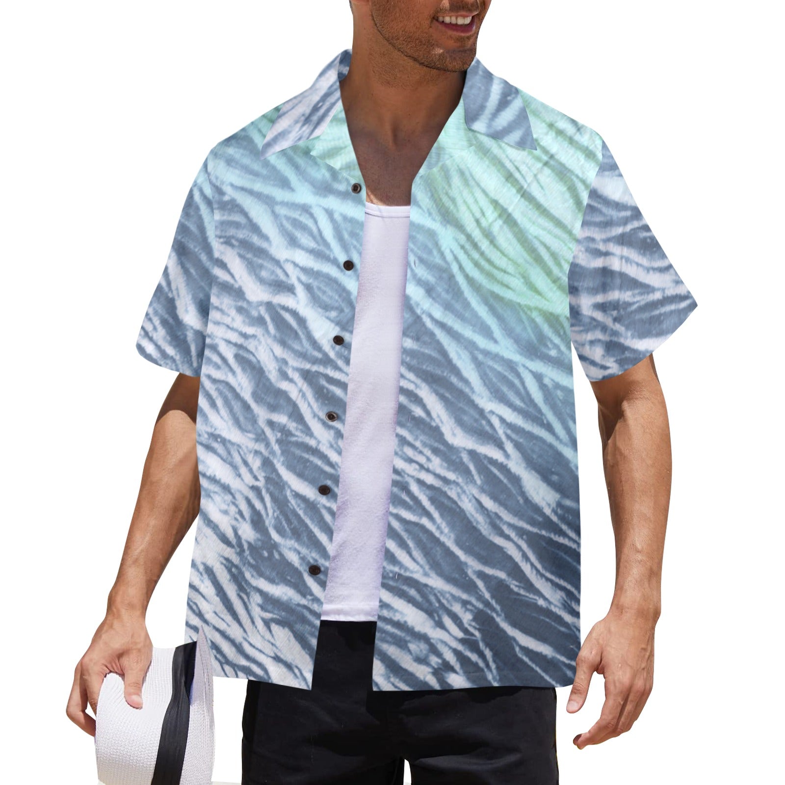 Men's Blue Tie-Dye Abstract Half Sleeve Shirt