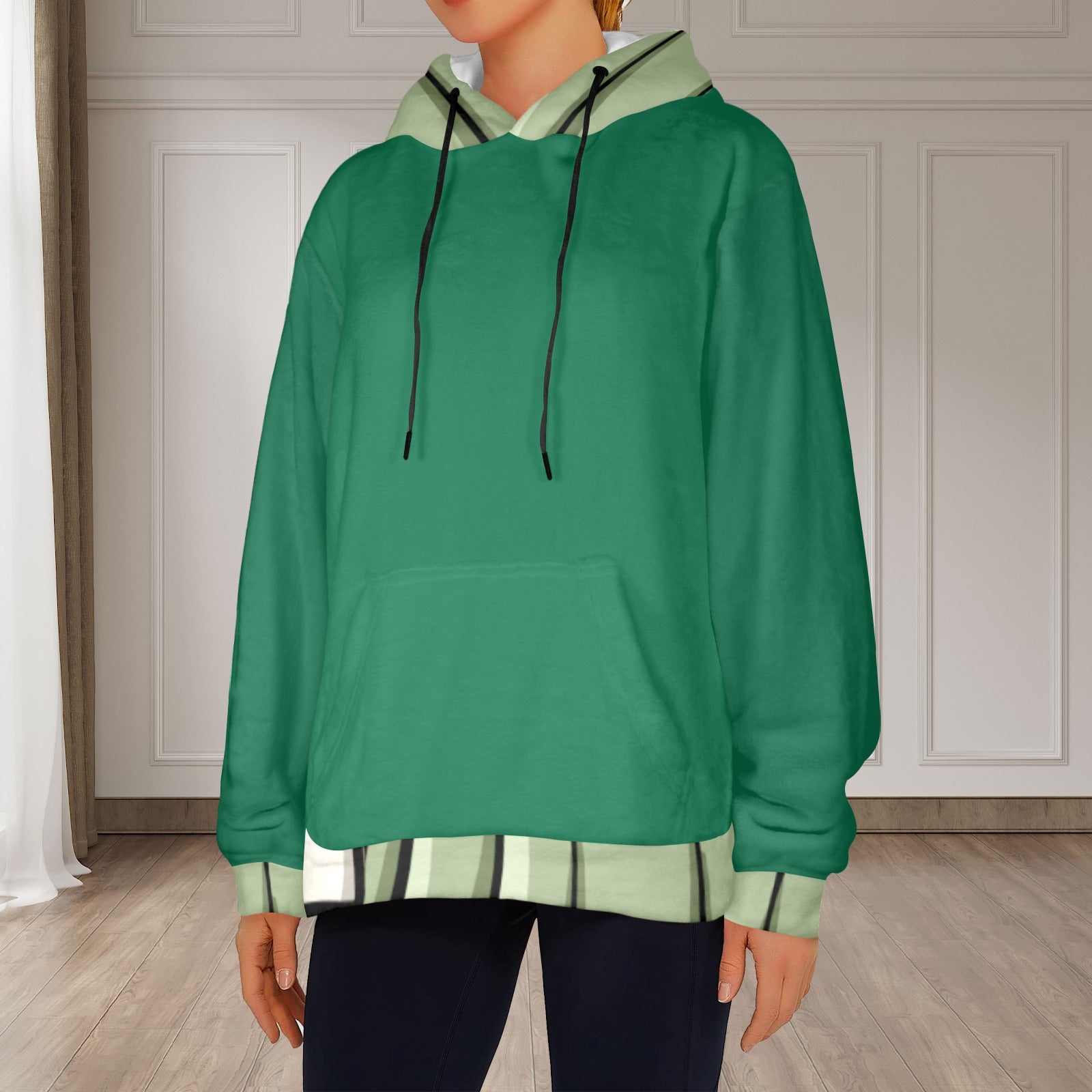 Women's Bottle Green Combo Solid Flannel Hoodie